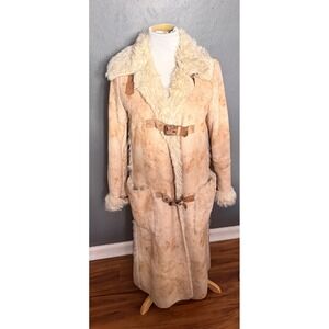 Armani Jeans Faux Sherling Long Coat Tan Cream Made in Italy Size 40 (6)